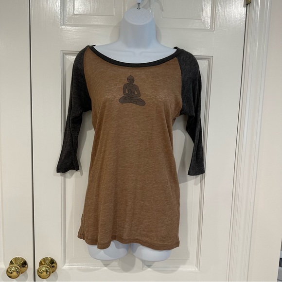 Alternative Apparel brown Buddha baseball tee shop wish list Greenwich yoga M - Picture 3 of 9